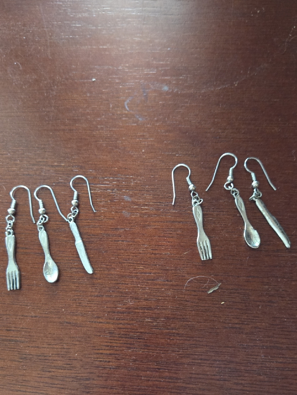 Source Unknown Silver Mini Cutlery Dangle Earrings Set